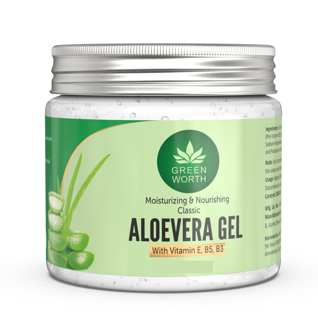 Green Worth Pure Aloe Vera Gel with Pro Vit B5, B3 and Vitamin E