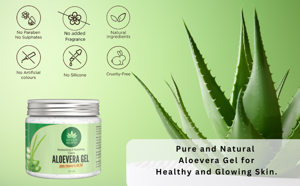 Green Worth Pure Aloe Vera Gel with Pro Vit B5, B3 and Vitamin E
