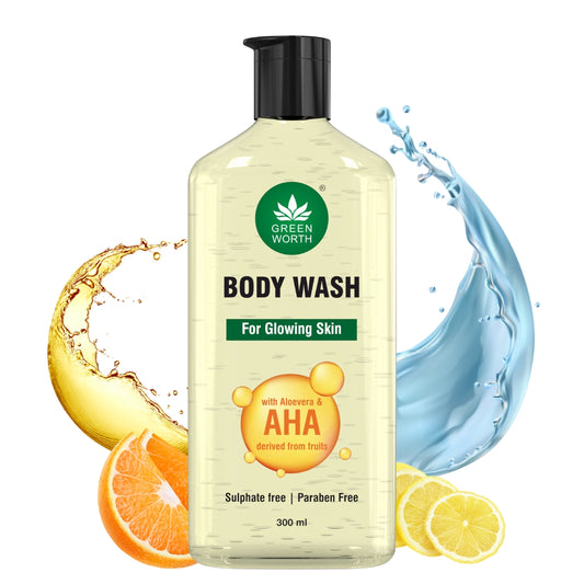 Green Worth Body Wash Shower Gel - With AHA | sulphate Free 300ml | Fresh Citrus Fragrance