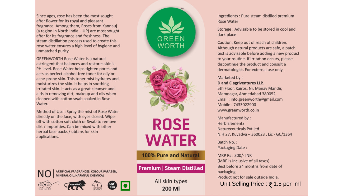 Green Worth Pure and Nautral Rose Water