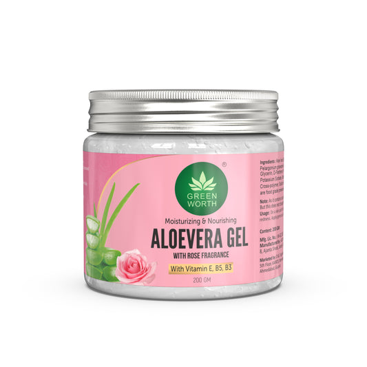 Green Worth Rose Aloevera Gel : 200 GM | with Pro Vit B5, B3 and Vitamin E