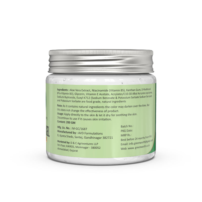 Green Worth Pure Aloe Vera Gel with Pro Vit B5, B3 and Vitamin E