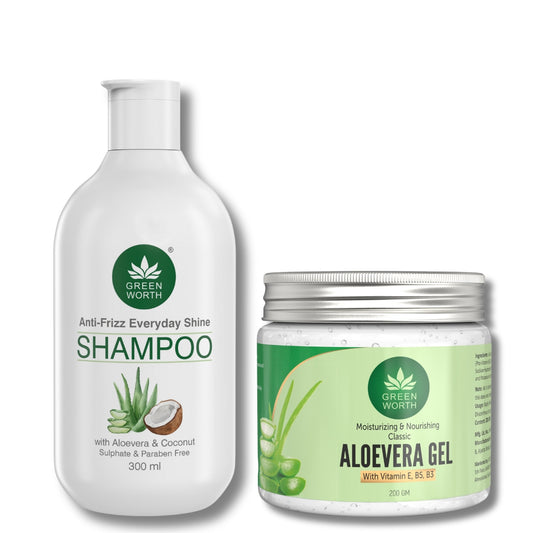 Combo of Green worth Aloevera Gel 200 Gm and Everyday Shine Anti-Frizz Shampoo 300ml