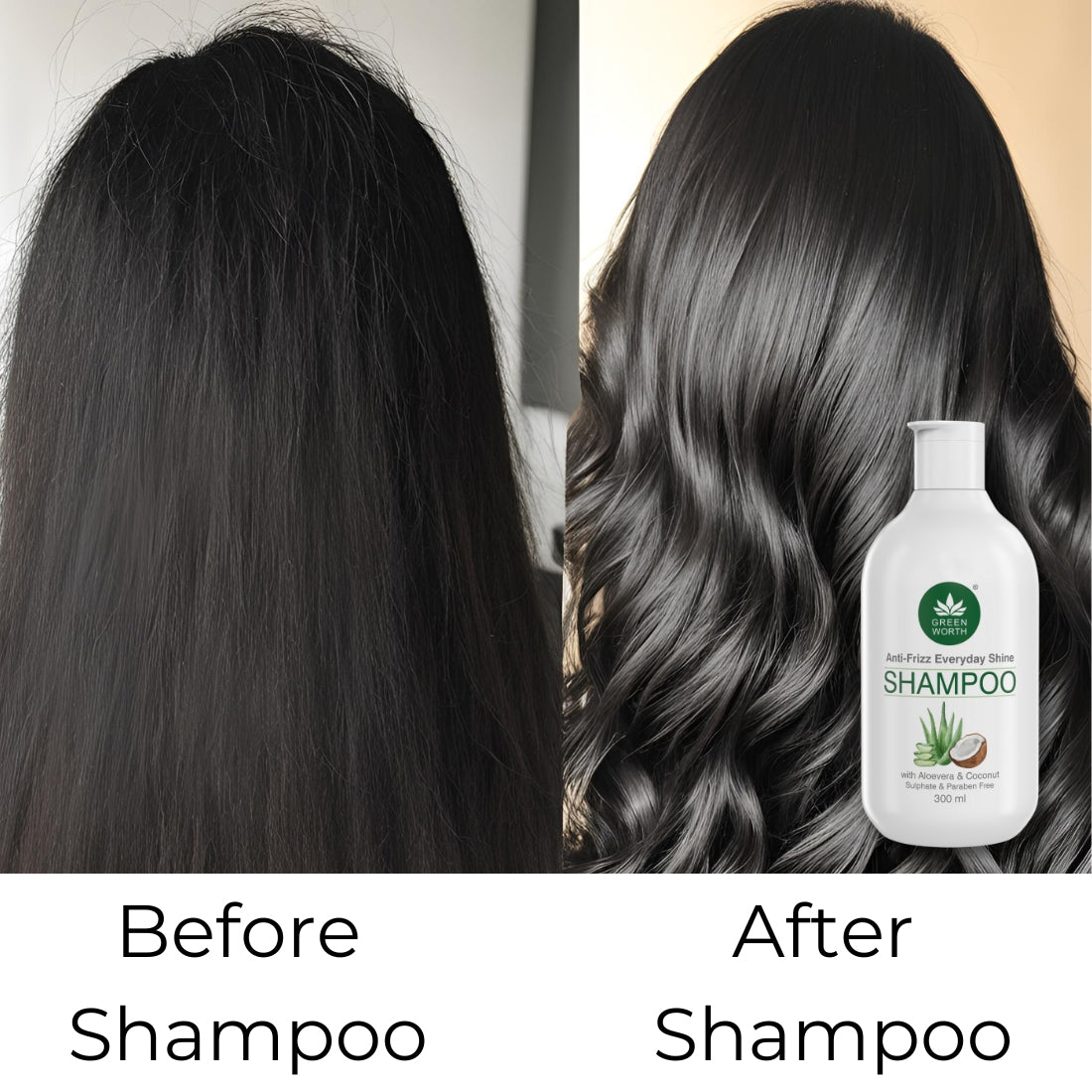 GREENWORTH Everyday Shine Anti-Frizz Shampoo for women and men | Sulphate Free | With Aloevera & Coconut | for dry damaged thin frizzy hair | 300 ml