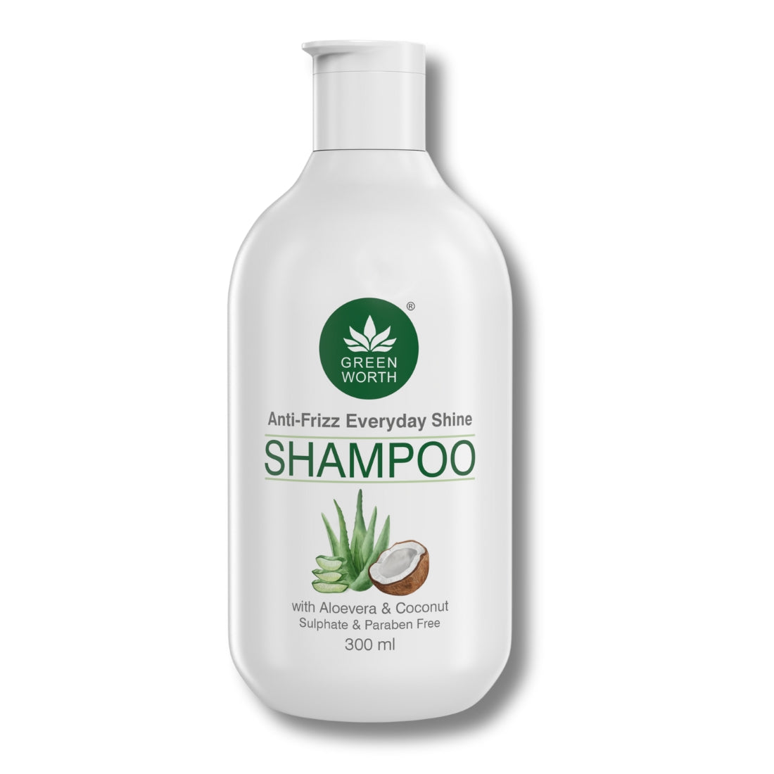 GREENWORTH Everyday Shine Anti-Frizz Shampoo for women and men | Sulphate Free | With Aloevera & Coconut | for dry damaged thin frizzy hair | 300 ml