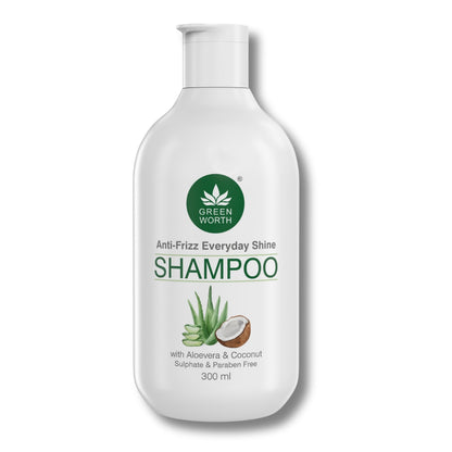 Green Worth Everyday Shine Anti-Frizz Shampoo for women and men | Sulphate Free | With Aloevera & Coconut | for dry damaged thin frizzy hair