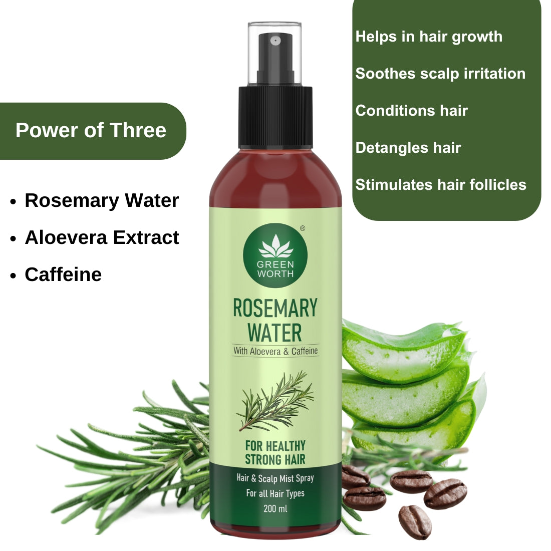 Greenworth Rosemary Water spray for Hair Growth | Goodness of Rosemary Aloe vera & caffiene  (200 ml