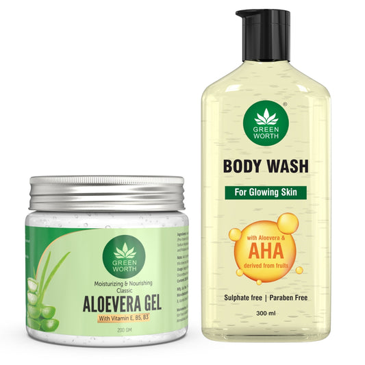 Combo of Sulphate free Body wash with AHA & Aloevera (300ml) and Natural Aloevera Gel (200 Gm)