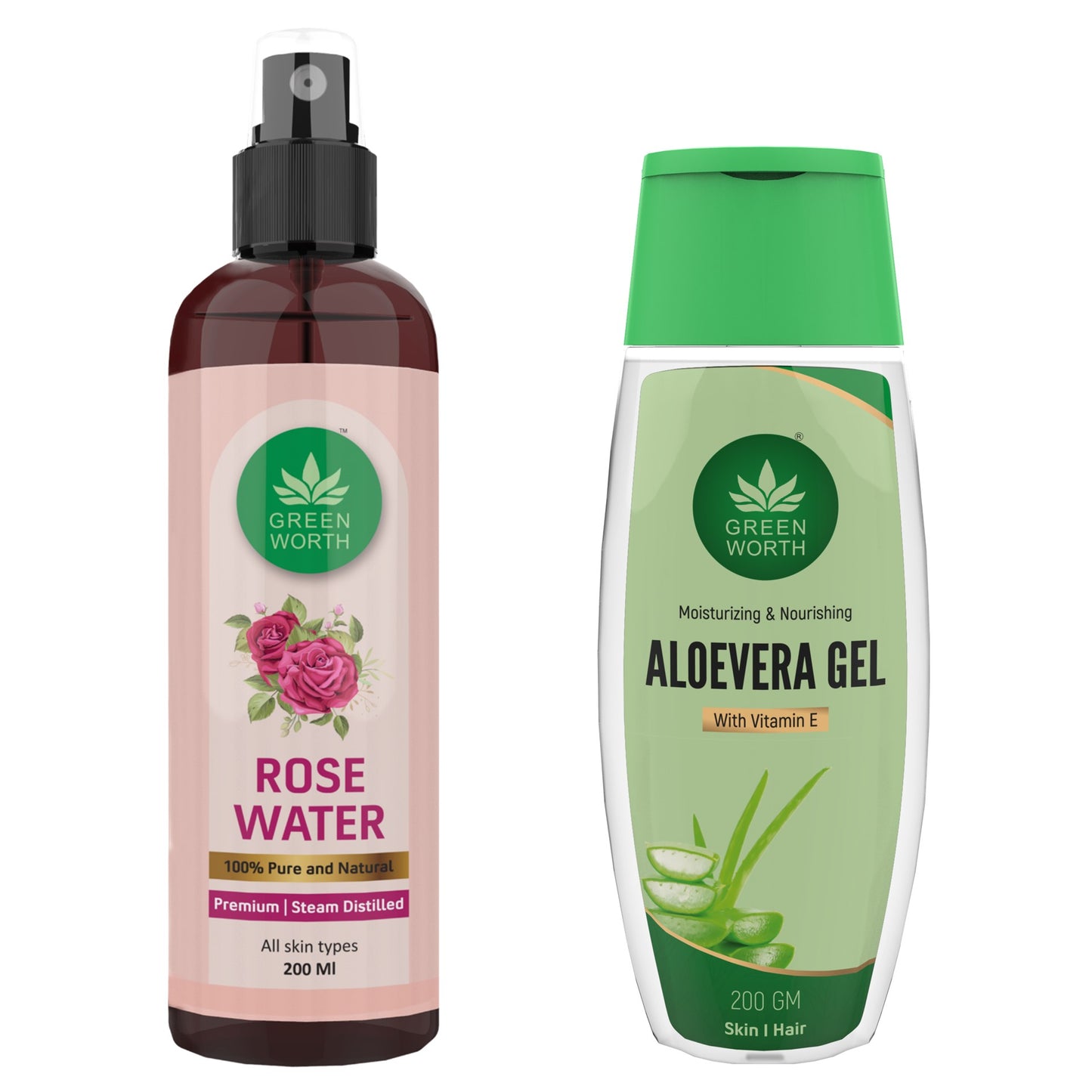 Combo of Aloe Vera Gel (200 gm) and Rose Water (200 ml)